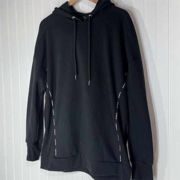 Bebe Sport Black Hoodie 2X Plus Size Logo Tape Athleisure Streetwear Y2K Core - Picture 2 of 7